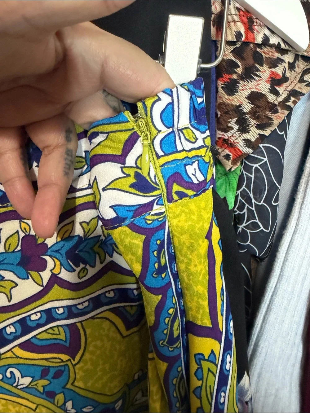 Ashley Stewart Lime & Blue Paisley Maxi Skirt